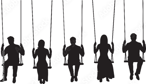 People on Swings Silhouette Vector Illustration