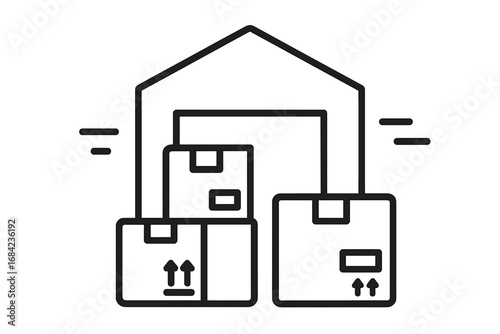Delivery warehouse boxes shipping icon, parcel outline symbol for logistics, e-commerce, storage, packaging and transport design, vector illustration on transparent background