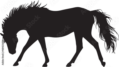 Elegant Silhouette of a Horse in Motion Graceful Equine Figure in Black Vector Art Design