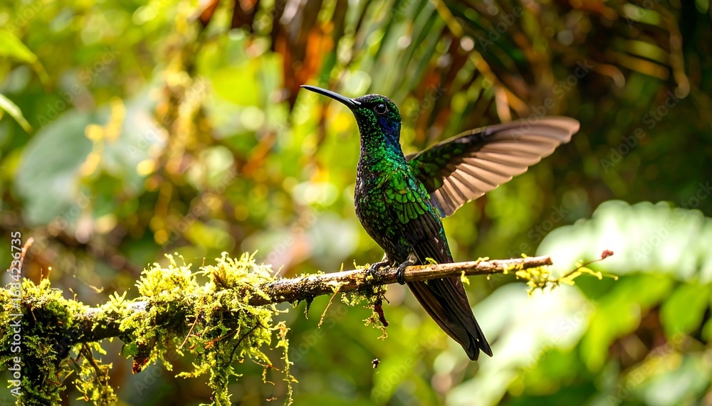 Fototapeta premium Hummingbird in lush rainforest