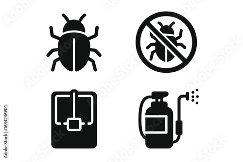 Pest control solid icon set. Bug, insect, trap, and pest management symbols. Vector glyph collection for exterminator service, disinfection, and sanitation concepts.