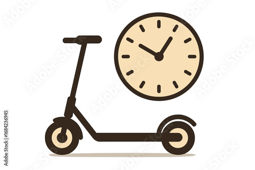 Electric scooter and clock icon isolated on transparent background, vector cartoon illustration for websites, books, cards, apps, urban mobility concept, transportation symbol