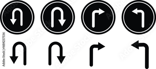 Free Download Go Straight This Way One Way Only U Turn Left , right arrows symbol, traffic direction and Road safety, black white color illustration collection
 - GFXLoad
