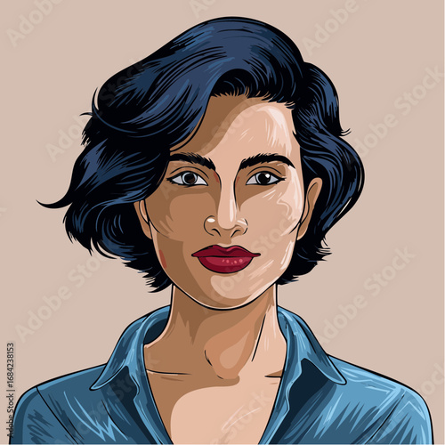 portrait of a non-binary individual with an angular profile and soft, enigmatic smile