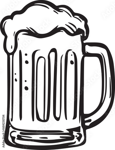 Illustration of a beer mug with overflowing foam head in black and white style perfect for vector use
