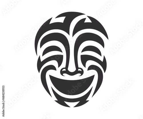 Happy Face Silhouette Icon, Bold Black Art