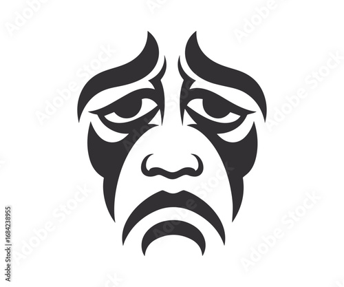 Sad Face Silhouette Icon, Bold Black Art