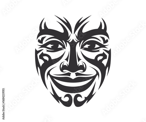 Smiling Face Silhouette Icon, Bold Black Art