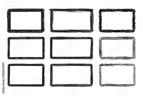 Wallpaper Mural Collection of hand-drawn grunge frames. Black ink brush stroke rectangle borders. Sketchy doodle design elements for photo or text. Distressed texture background illustration. Torontodigital.ca