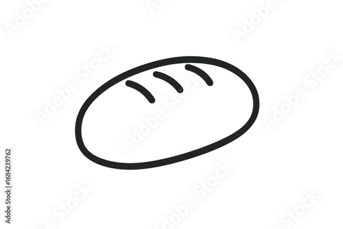 Minimalistic linear icon of bread loaf with three cuts on top, simple bread symbol for web design, apps, banners, social networks, card graphics, and vector illustration