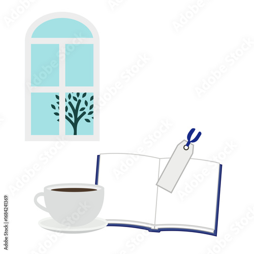 窓辺で本を読むイラスト素材