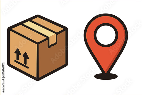 Thin Icon of Box in Gear Cogwheel over Delivery Truck Concept for Logistics, Shipping, Transport, Apps, and Graphic Design, Vector Cartoon Illustration with Transparent Background