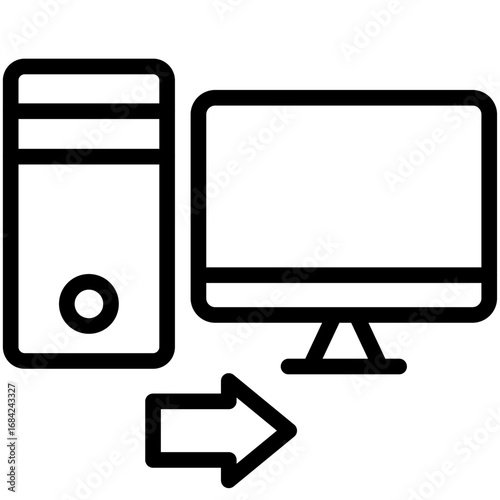 Desktop to Monitor Line Icon of Device switching (tablet to PC, phone to smart TV) Icon Set