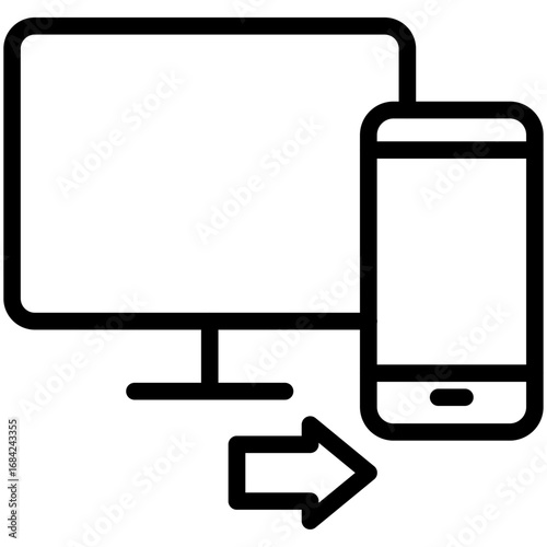 Monitor to Smartphone Line Icon of Device switching (tablet to PC, phone to smart TV) Icon Set