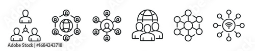 Network and connection thin line icon set. Web minimal editable stroke icons