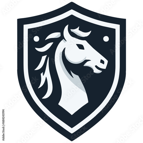 Shield with a white horse head inside it, perfect for equestrian clubs, horserelated businesses, or heraldic design projects. Royal and majestic.