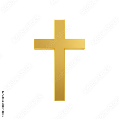 Elegant gold cross symbolizing faith and spirituality in a minimalist design for religious themes and artwork isolated on white or transparent background. PNG