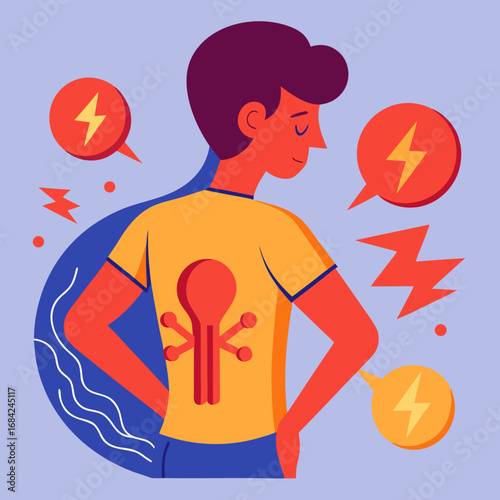 Person experiencing back pain with lightning bolt symbols indicating discomfort