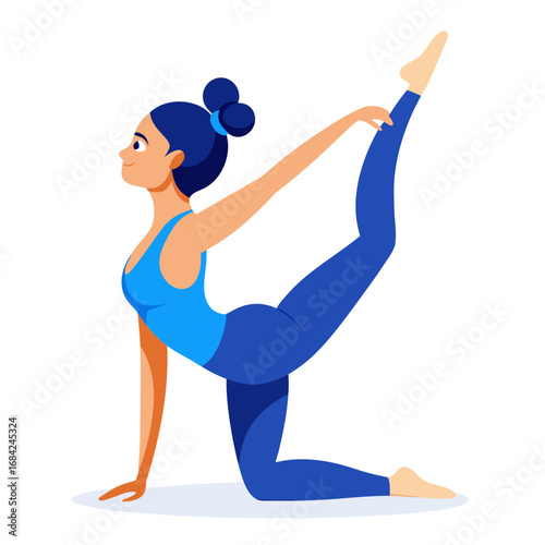 Woman practicing yoga dancer pose on a white background