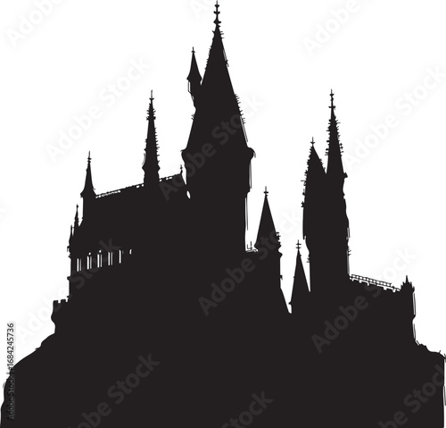 Mysterious Castle Silhouette with Towers and Turrets Fantasy Architecture and Dark Majesty a Timeless Landmark for Dark Tales