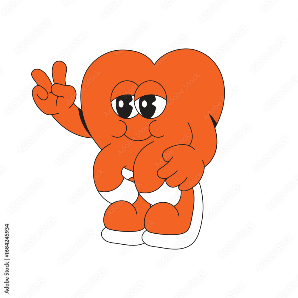 Naklejka premium Cute Heart Love Mascot Character Cartoon Illustration