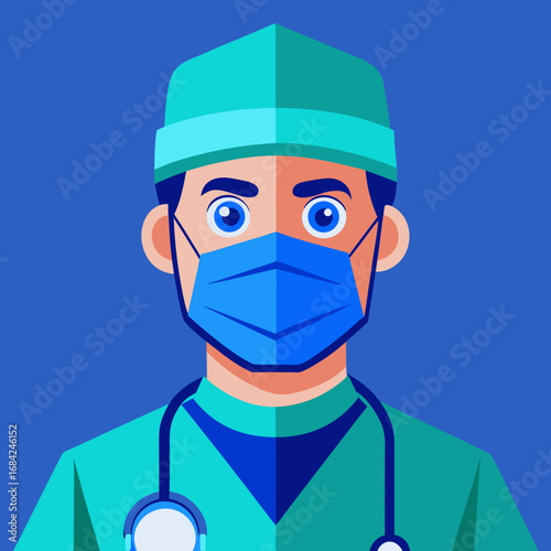 Doctor wearing a surgical mask and scrubs with a stethoscope