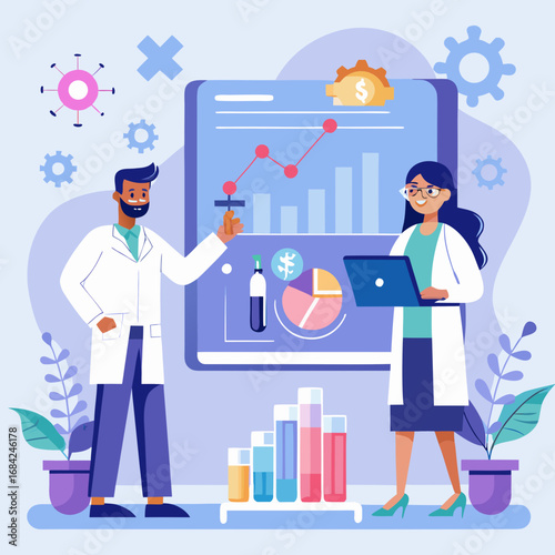 Scientists analyzing data and conducting research in a laboratory setting
