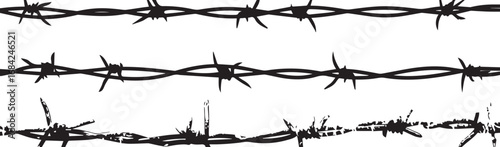 Isolated sharp barbed wire barrier on a security fence, a symbol of danger and protection