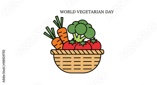 Celebrating World Vegetarian Day with a Colorful Basket of Fresh Vegetables. Ideal for promoting healthy eating, vegetarianism, and dietary awareness campaigns.