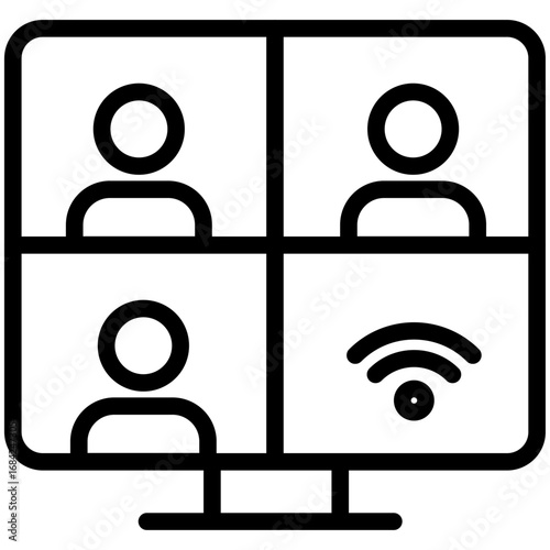 Group Video Call Line Icon of Virtual Hangout Spaces Icon Set