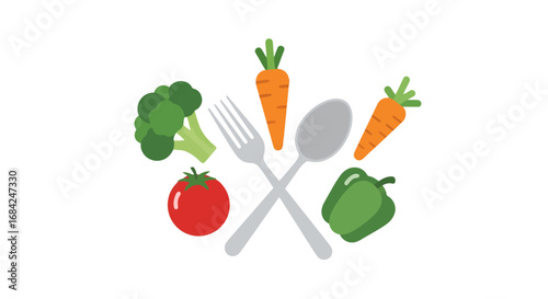 Vibrant and Appealing Vegetable Icon with Cutlery. Ideal for promoting healthy eating habits, vegetarian recipes, or nutritional information resources.