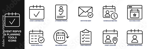 Event RSVPs & planning tools Line Icon Set