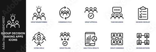 Group decision-making Apps Line Icon Set