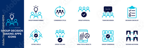Group decision-making Apps Blue Colored Outline Icon Set