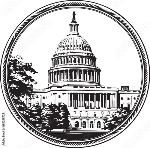 The iconic United States Capitol Building in Washington DC with its large white dome is a landmark of American government and politics