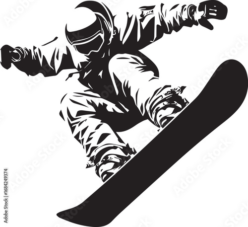 Snowboarder in Action: A dynamic graphic showcases a snowboarder executing a daring jump with a clean, minimalist aesthetic, capturing the energy and excitement of winter sports.