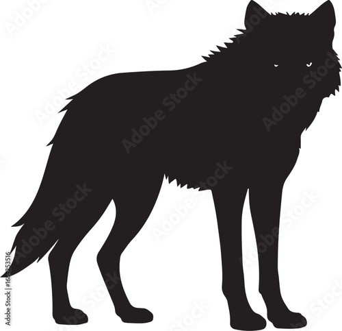 Silhouette of a Majestic Wolf Standing Alert and Observant against a White Background Capturing the Essence of Wild Nature and Canine Power