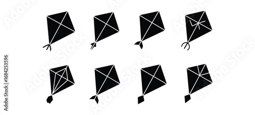 Set Of Geometric Kite Silhouettes In Different Orientations And Designs flying wind