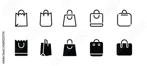 Shopping Bag Icons Showing Different Styles and Designs for Retail and E-commerce sale