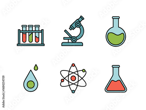  Laboratory Test Tubes, Microscope and Chemistry Icons