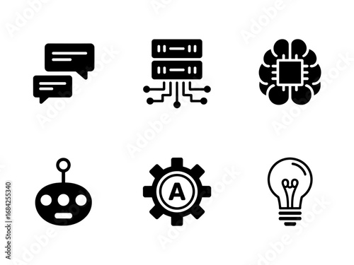 Chat Bubbles, Server, Brain, Robot and Idea Icon Set