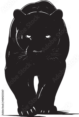 Striking Silhouette of a Black Panther with Intense Gaze Graphic Vector Illustration Wildlife Predator Jungle Cat Hunter
