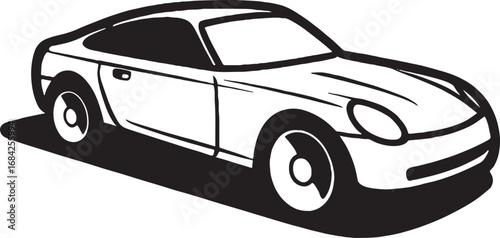 Stylized Car Illustration in Black and White Sleek Design for Automotive Industry Promotion and Vector Art Design Projects