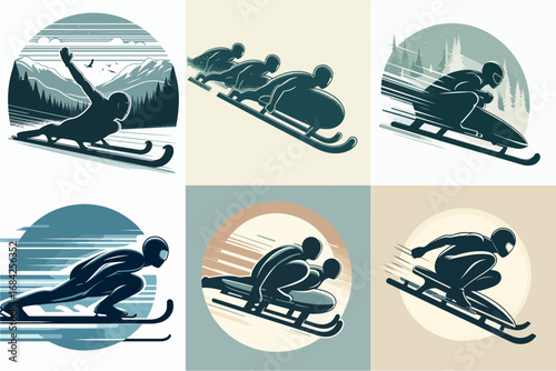 Bobsleigh player set vector illustration