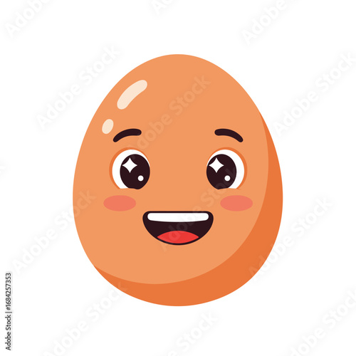 A cartoon brown egg with a happy face pink cheeks and wide eyes