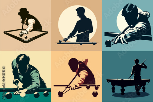 vector illustration set of snooker players