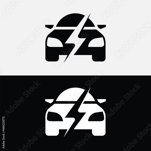 Electric car logo design featuring a lightning bolt, a symbol of modern automotive technology and innovation, isolated on white background a clean and simple vector illustration