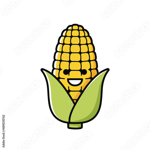 A cartoon ear of corn with a smiling face