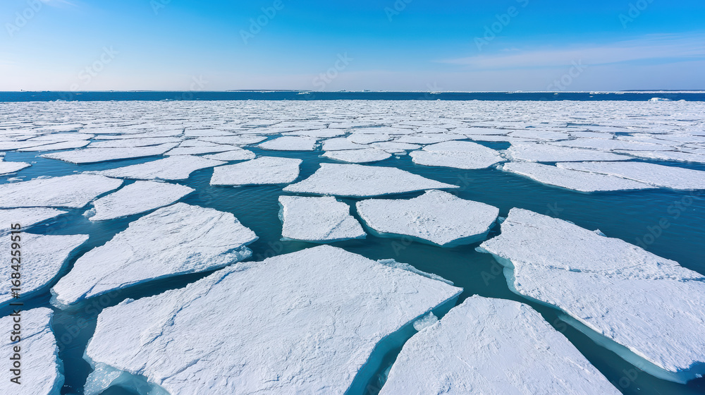 Obraz premium Ice floes break apart in vast ocean, showcasing beauty of nature icy landscape