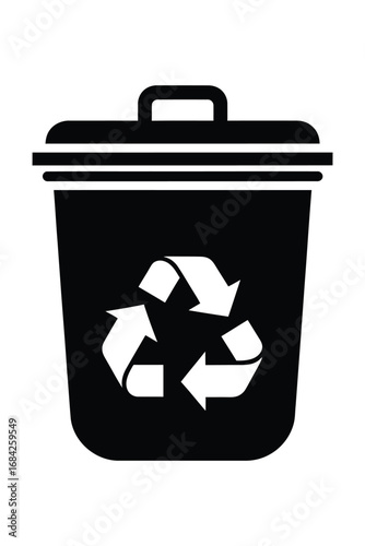 Recycle bin with recycling symbol, isolated on white background